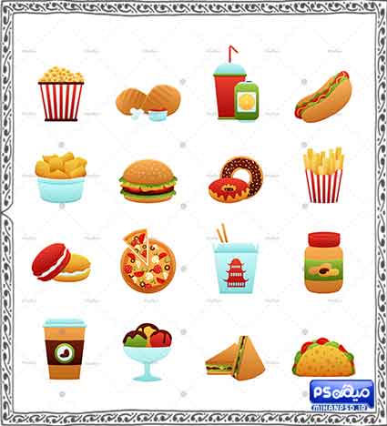 وکتور رایگان پیتزا و ساندویچ